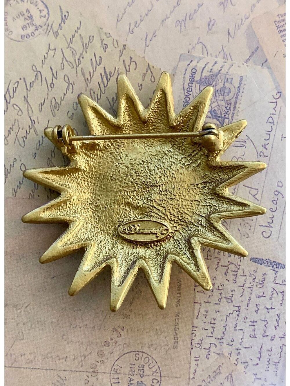 Vintage Signed Danecraft Celestial Sun and Moon Face Brooch Pin - Picture 2 of 2